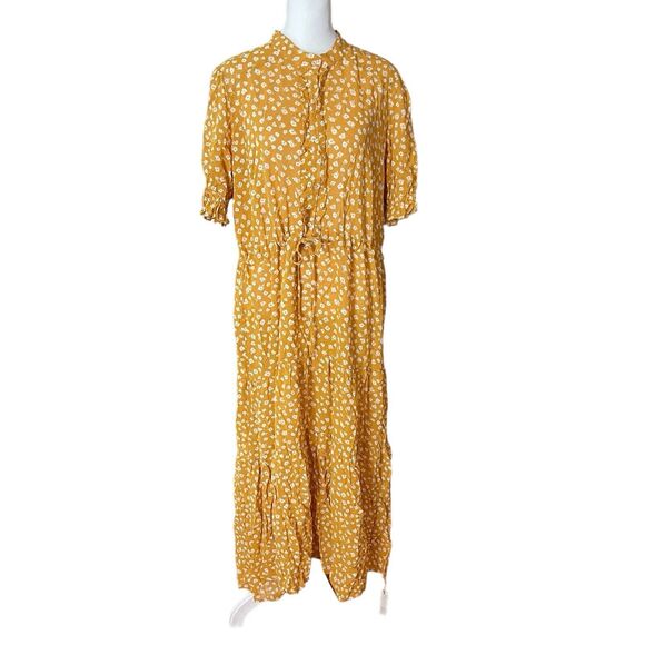 Christy Dawn XL The Elle Dress Mustard Floral A-line Tiered Short Sleeve - Picture 1 of 12